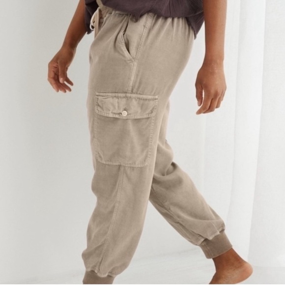 Aerie Cargo Tan Drawstring Elastic Waist Pull On Baggy Comfy Jogger Pants XS - Picture 1 of 12